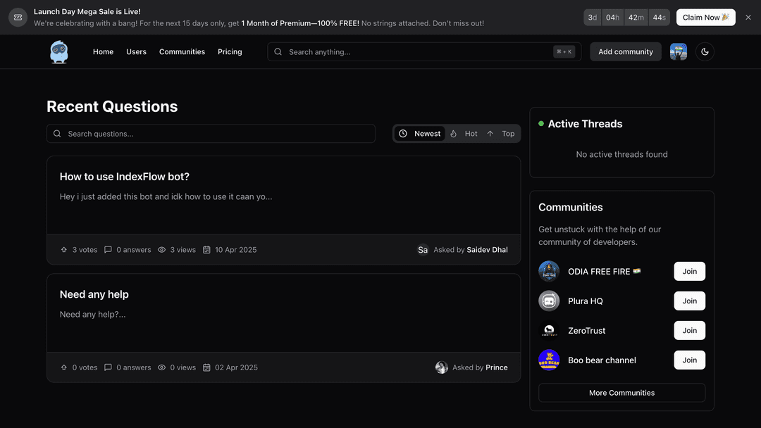 IndexFlow a platform where Discord community owners can Index their community threads